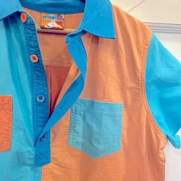 Women’s Mokuyobi Color Block Dress Short Sleeve Blue/orange With Pockets Size L - Picture 2 of 5
